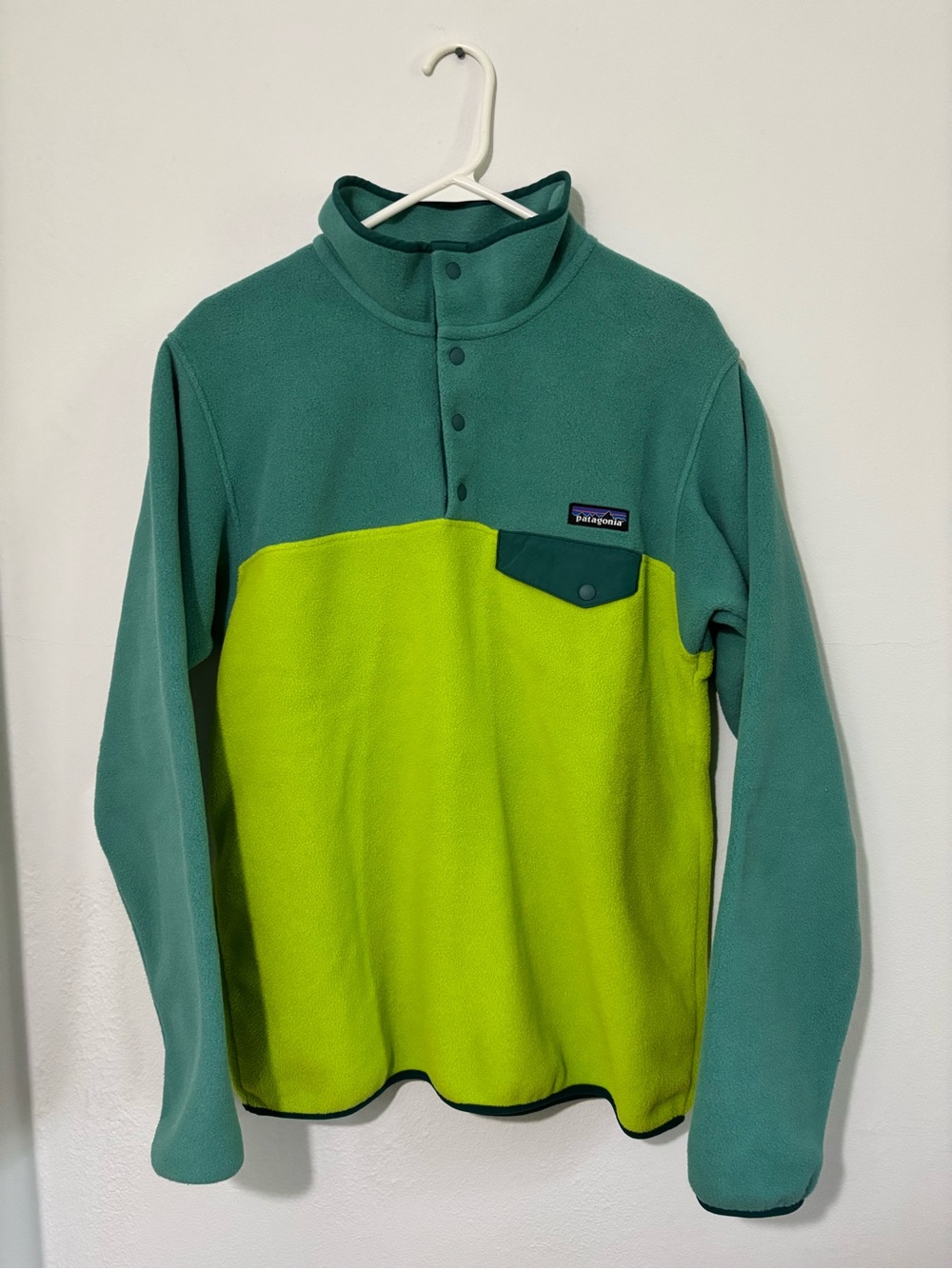 Patagonia Synchilla Two-Tone Snap Up Fleece Pullover - Teal & Lime